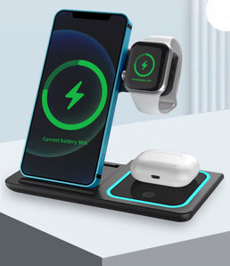 15w Fast Charging Multifunctional Charger Station With Night Light 3 In1 Foldable Charger Mobile Phone Holder Watch Earphone (White)