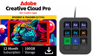 Adobe Creative Cloud Pro for Students & Teachers w/Logitech MX Creative Console Programmable Keypad for Adobe Graphic Design &amp; Video Editing