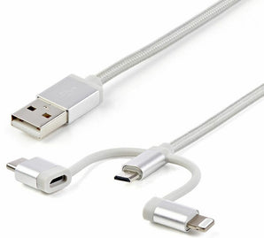 StarTech USB Multi-Charging Cable, USB-A to Lightning/USB-C/Micro-USB